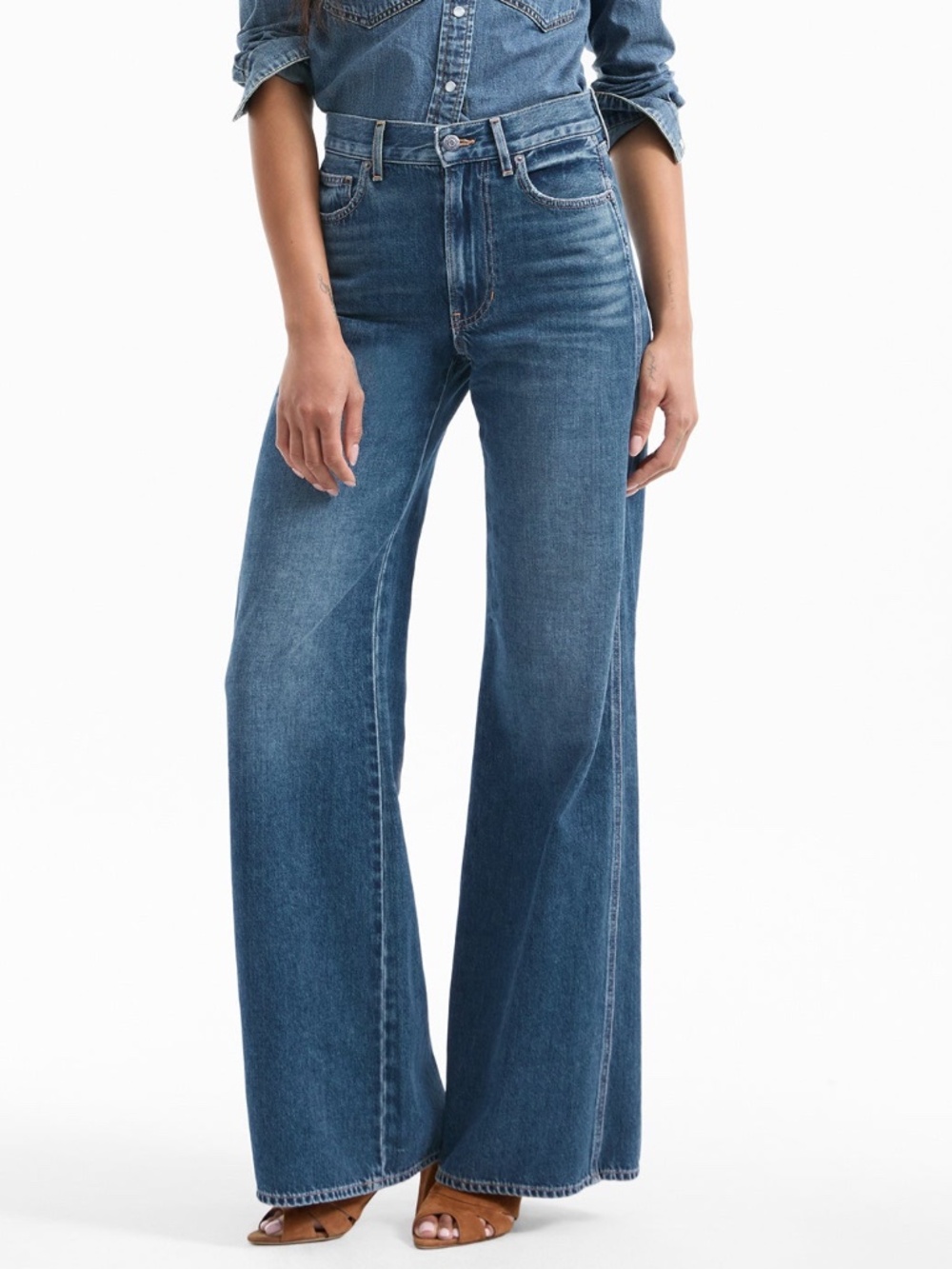 Veronica Beard High-Rise Wide-Leg Jeans in Faded Blue